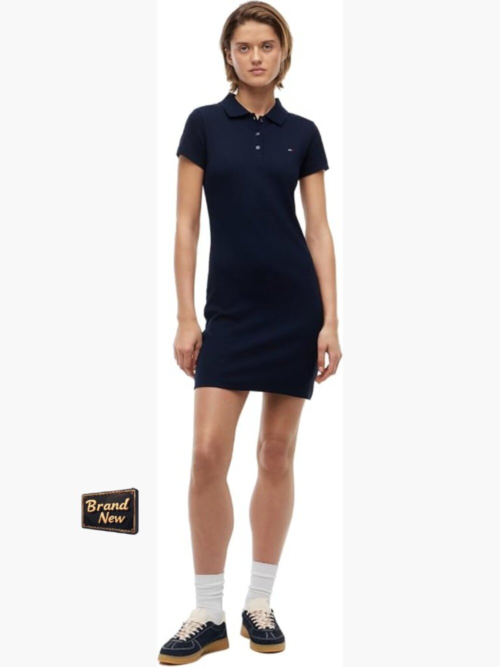 Ribbed Polo Mini Dress with Stretch - Casual Cotton Knit